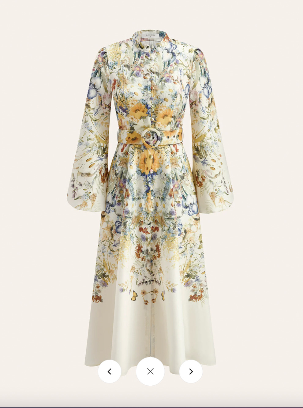 Commense Belted Balloon Sleeve Floral Dress Sz L